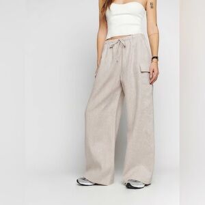 Reformation Ethan 100% linen wide leg cargo pants oatmeal